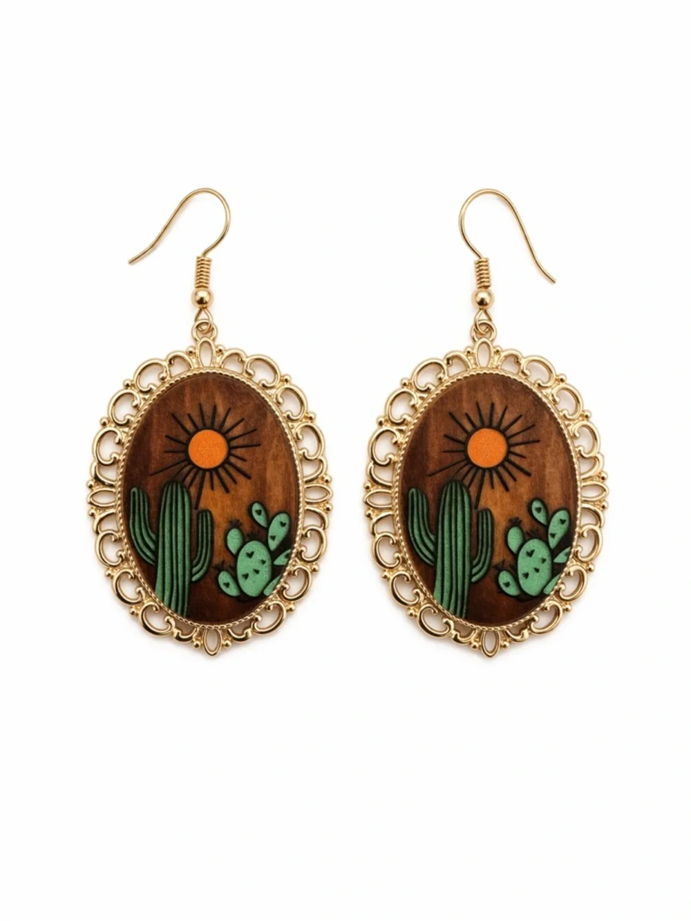 Boho Cactus Western Dangle Earrings - Picture 1 of 1